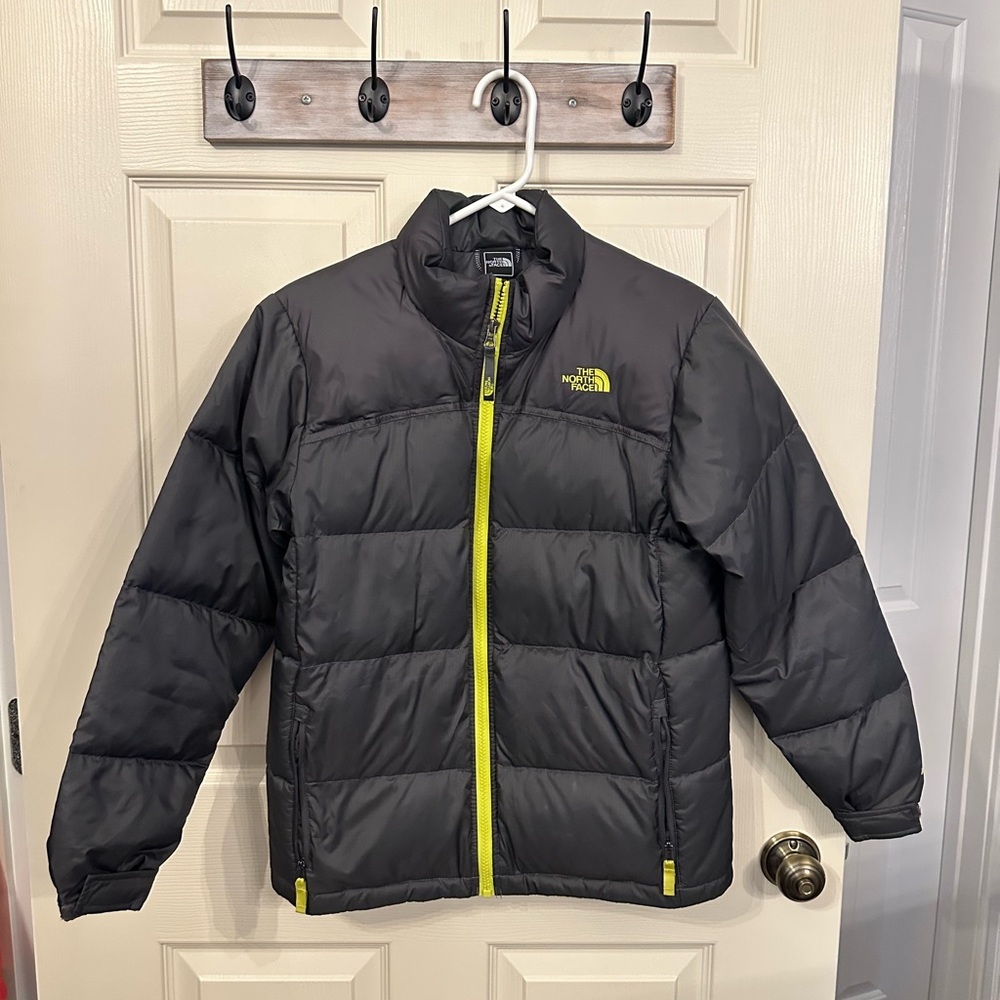 The North Face Kids Puffer Jacket - Charcoal and Neon Yellow
